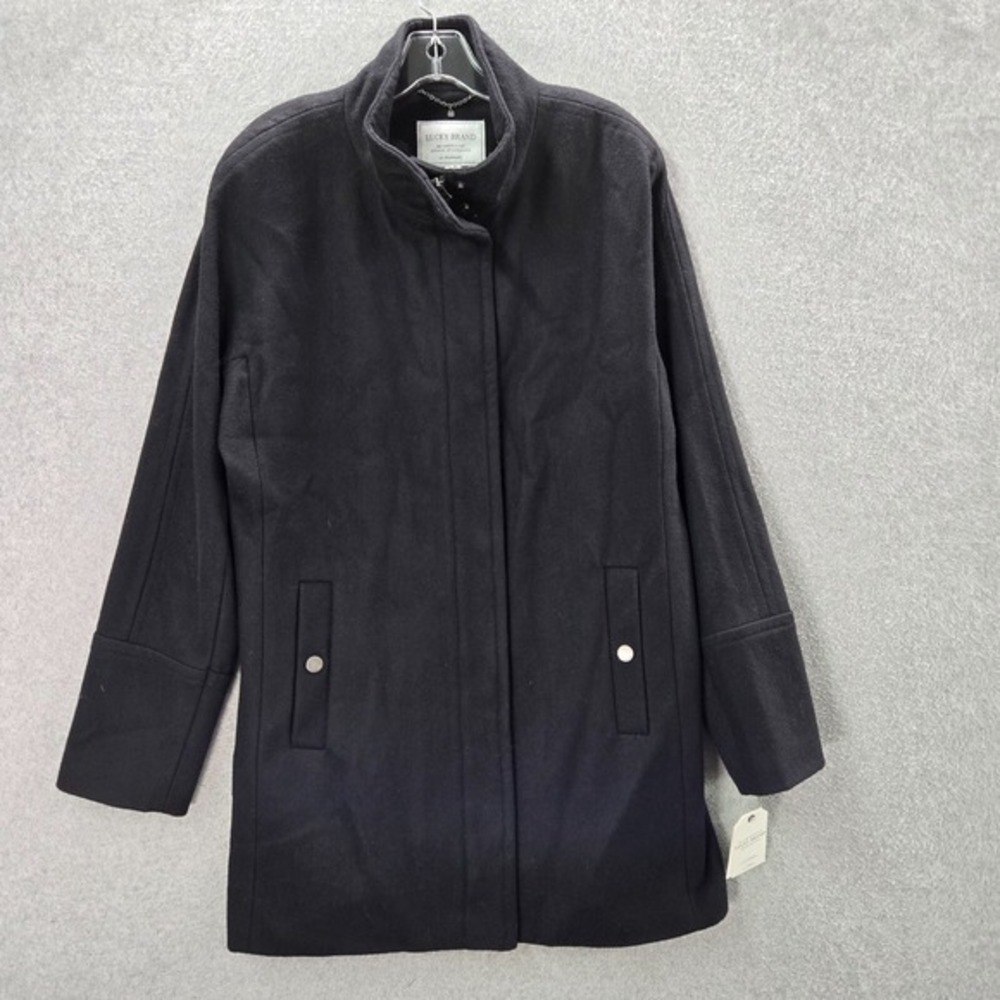 Lucky Brand Women Jacket Large Black Wool Blend Overcoat Full Zip NWT